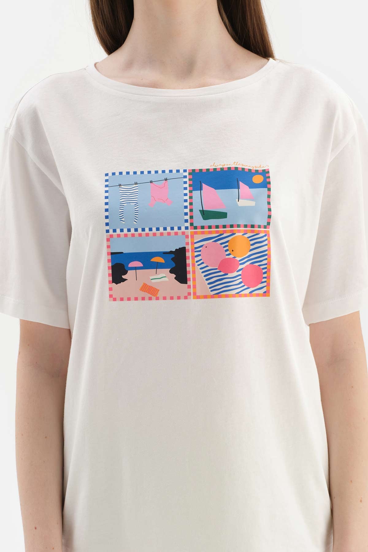 WHITE SHORT SLEEVE PRINT DETAILED SHORTS PAJAMAS SUIT