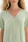 LIGHT GREEEN KNITTED NIGHTWEIGHT WITH V-NECK SATIN GARNISH