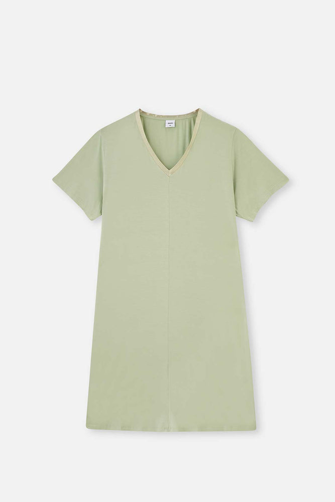 LIGHT GREEEN KNITTED NIGHTWEIGHT WITH V-NECK SATIN GARNISH