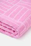 Pembe Çizgi Dokulu Düz Renk Havlu 85X150