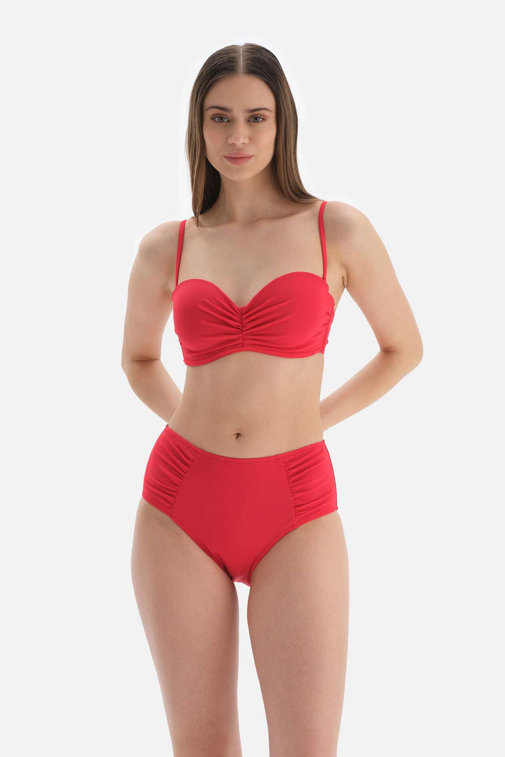 Kırmızı Straplez Kaplı Bikini Üstü