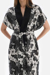Siyah Beyaz Keten Uzun Kimono