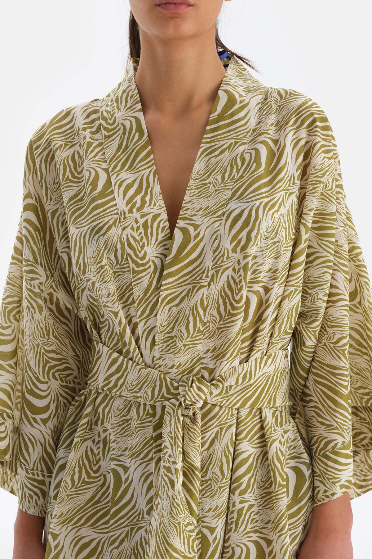 Yeşil-Beyaz Pamuklu Kimono