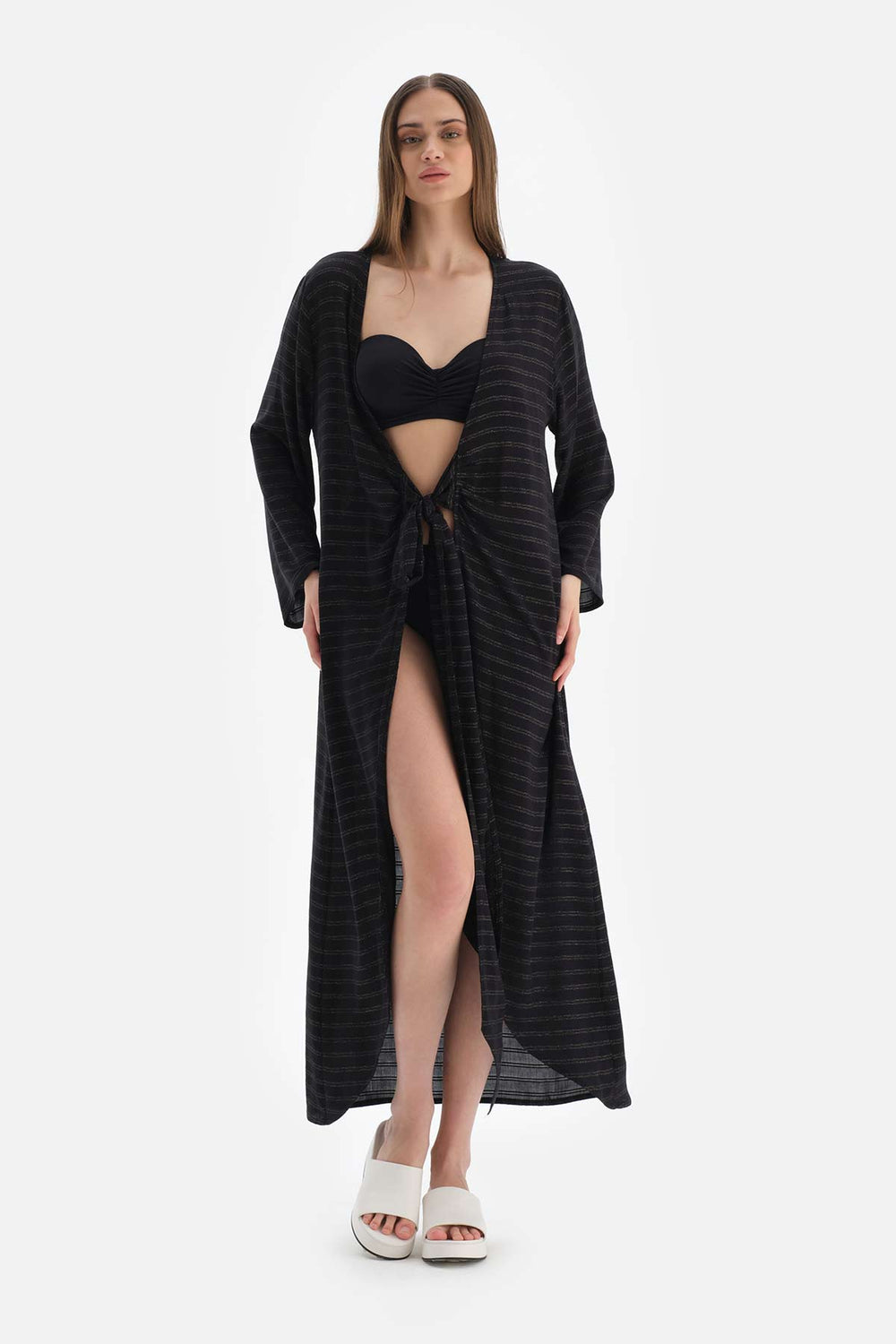 Siyah Uzun Kol Viskon Kimono