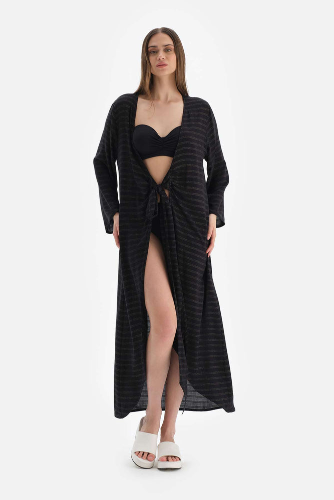 Siyah Uzun Kol Viskon Kimono