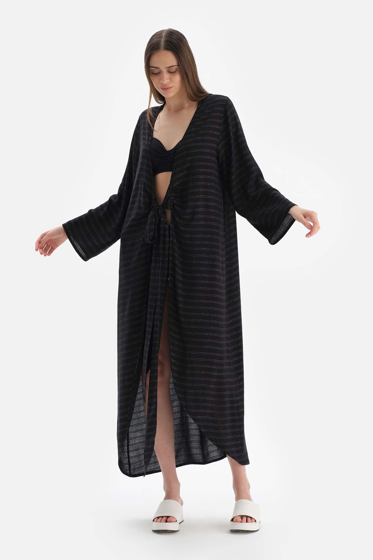 Siyah Uzun Kol Viskon Kimono