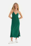 DARK GREEN KNIT DETAILED VISCOSE DRESS