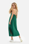 DARK GREEN KNIT DETAILED VISCOSE DRESS