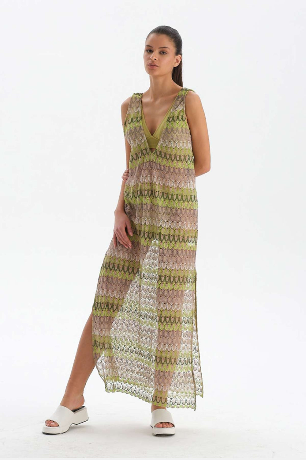 GREEN - ECRU DRESS