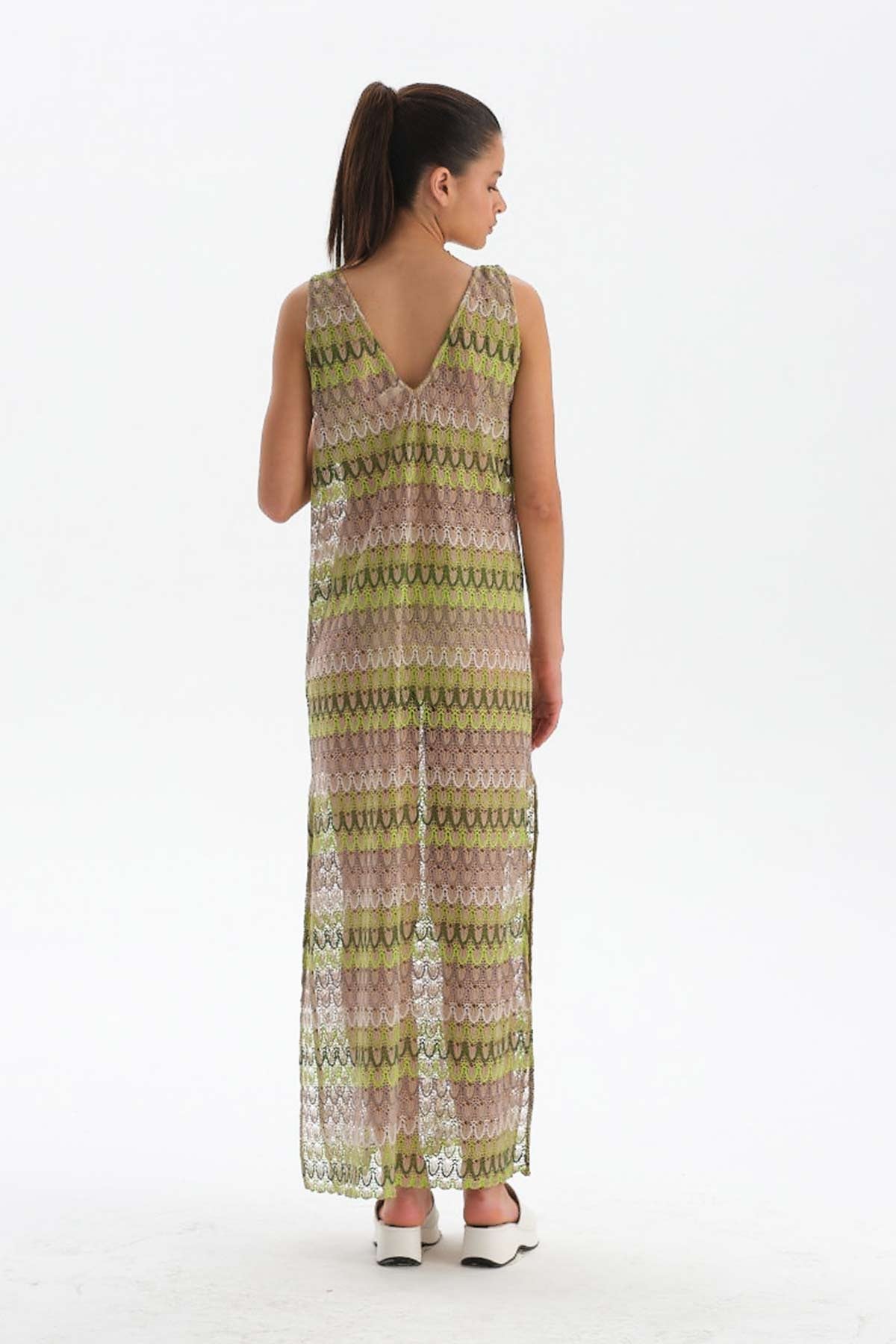 GREEN - ECRU DRESS