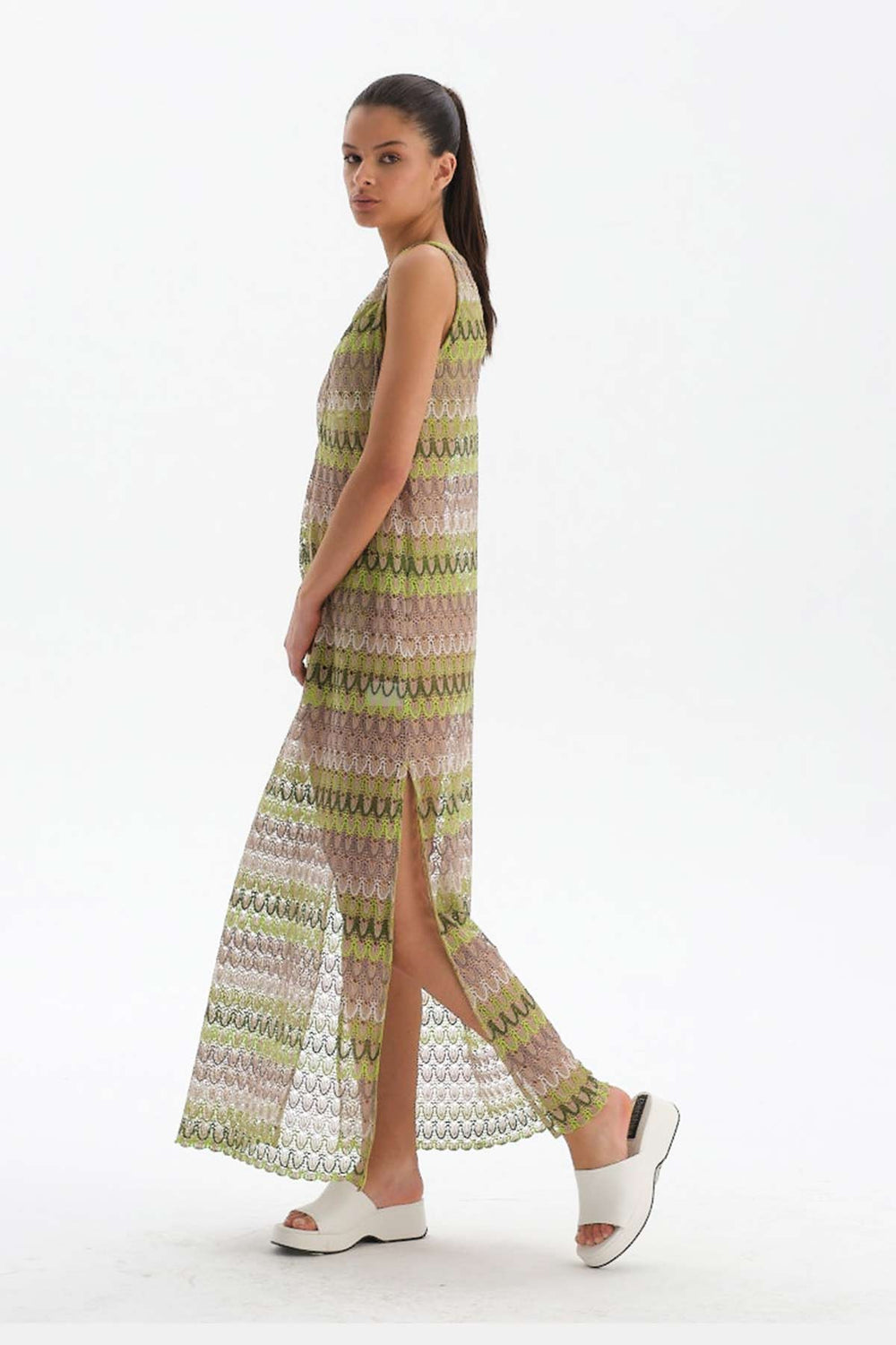 GREEN - ECRU DRESS