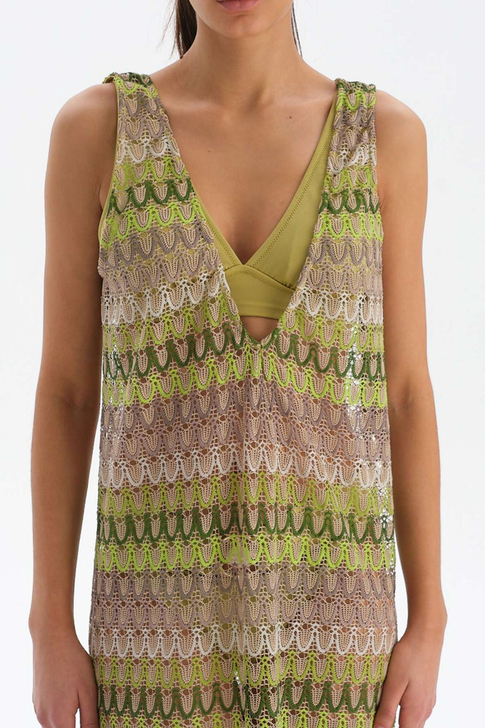 GREEN - ECRU DRESS