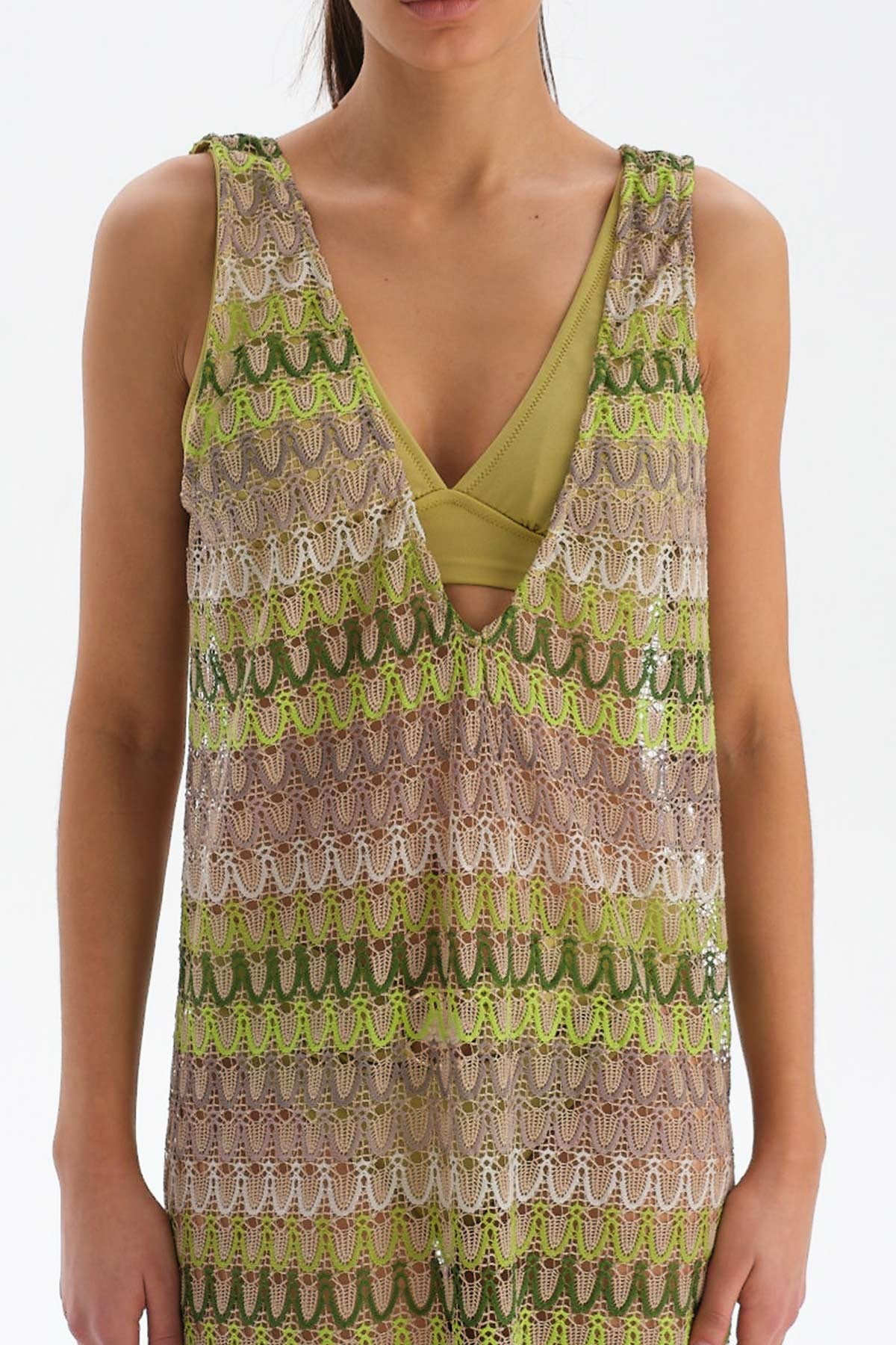 GREEN - ECRU DRESS