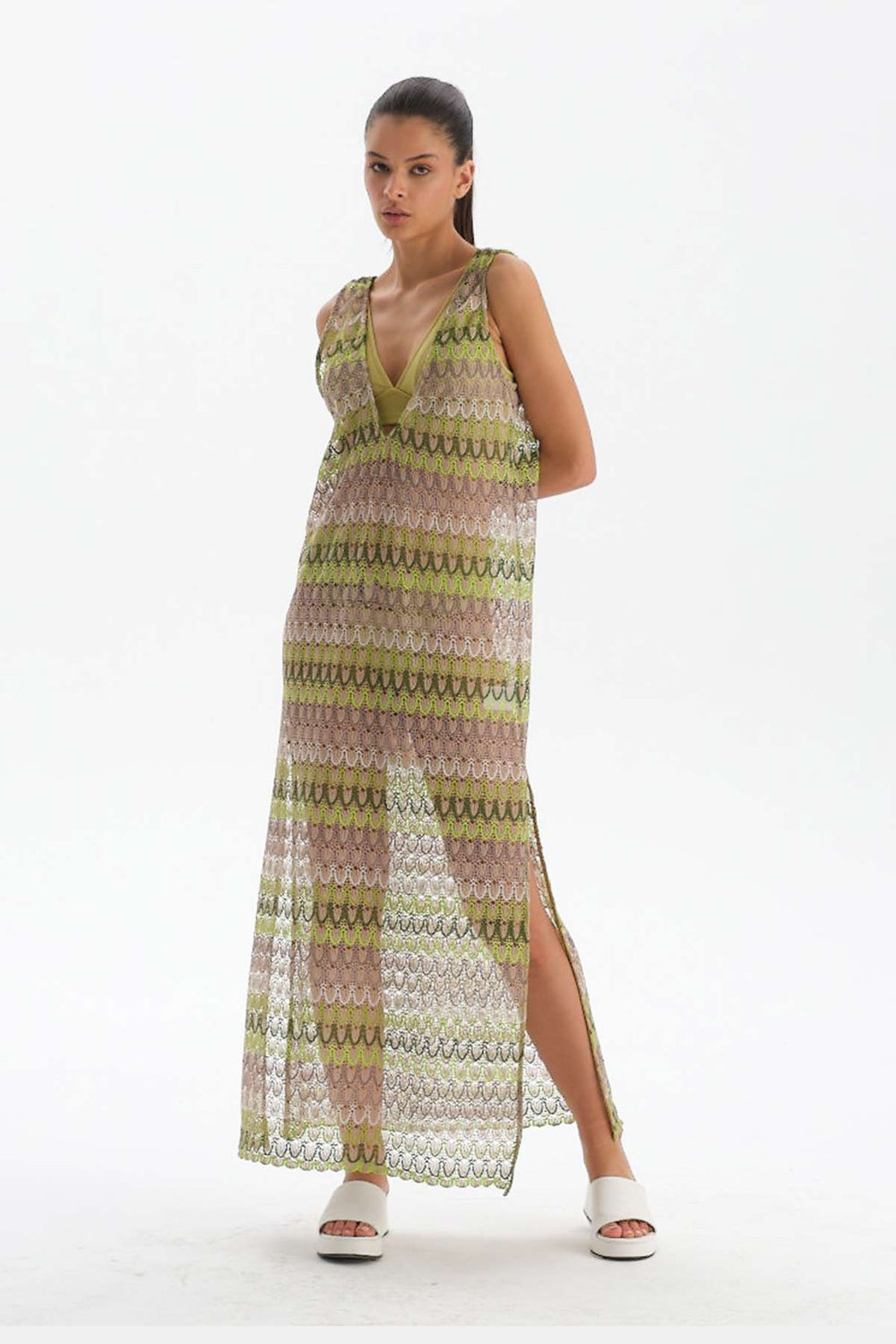 GREEN - ECRU DRESS