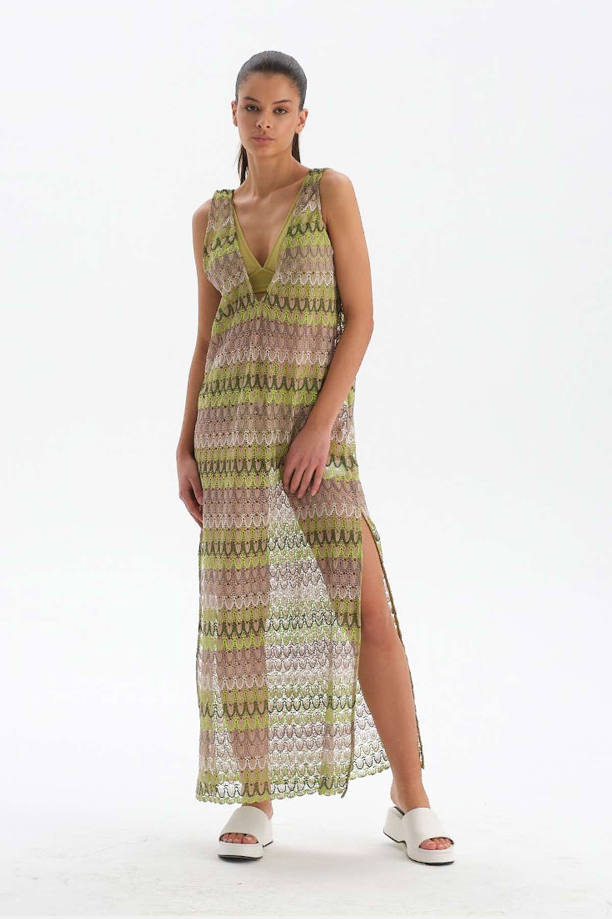 GREEN - ECRU DRESS