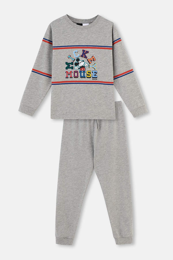 Grey Melange MICKEY MOUSE LICENSED CREW-NECK LONG SLEEVE PAJAMAS SUIT