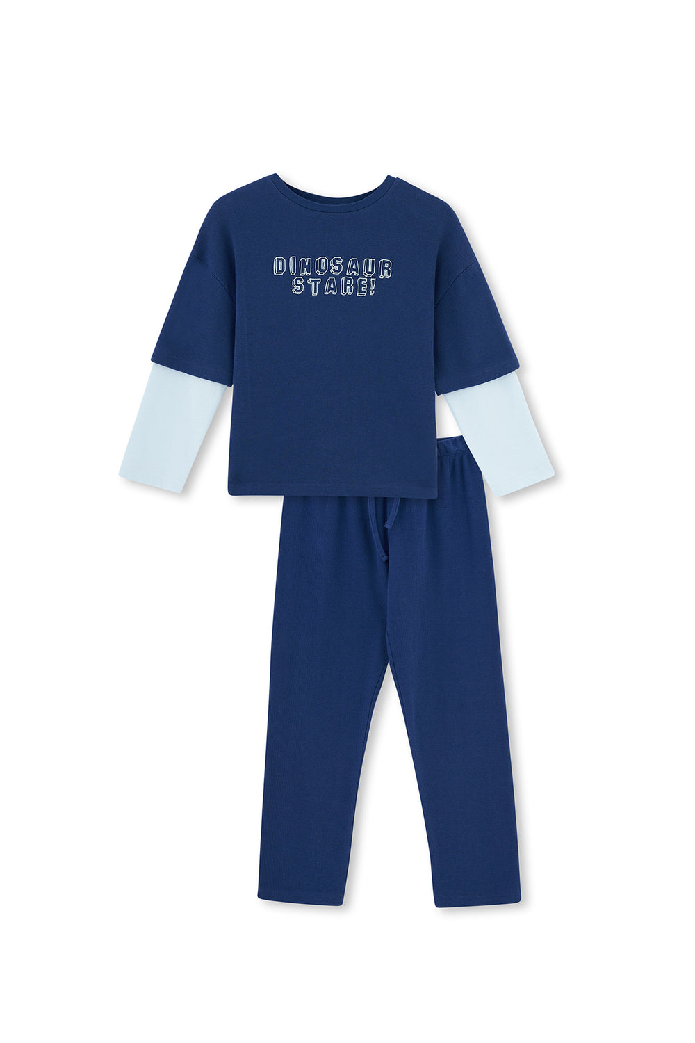 Navy SLOGAN PRINT DETAILED LONG SLEEVE PAJAMAS