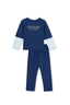 Navy SLOGAN PRINT DETAILED LONG SLEEVE PAJAMAS