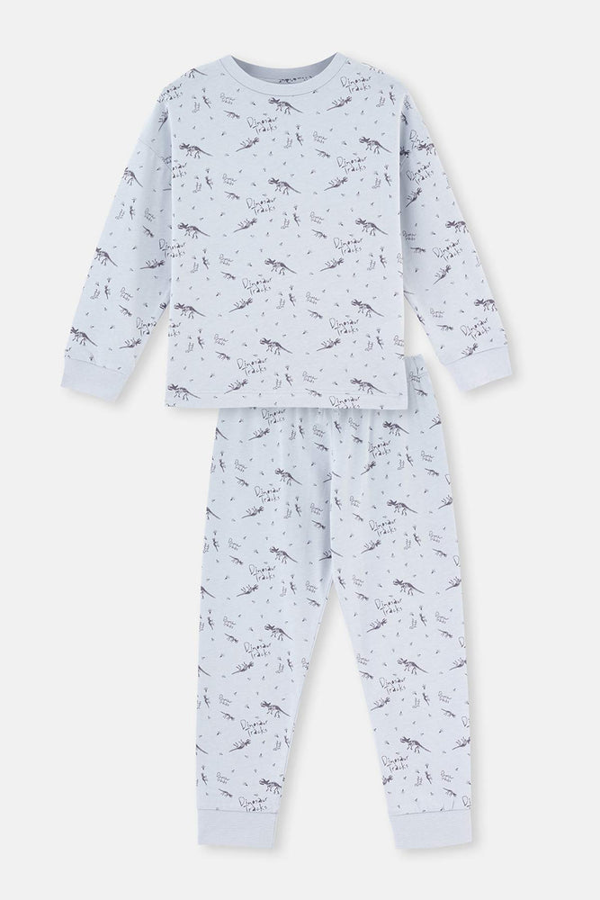 Blue DINOSAUR PRINTED LONG SLEEVE PAJAMA SUIT