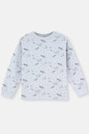 Blue DINOSAUR PRINTED LONG SLEEVE PAJAMA SUIT