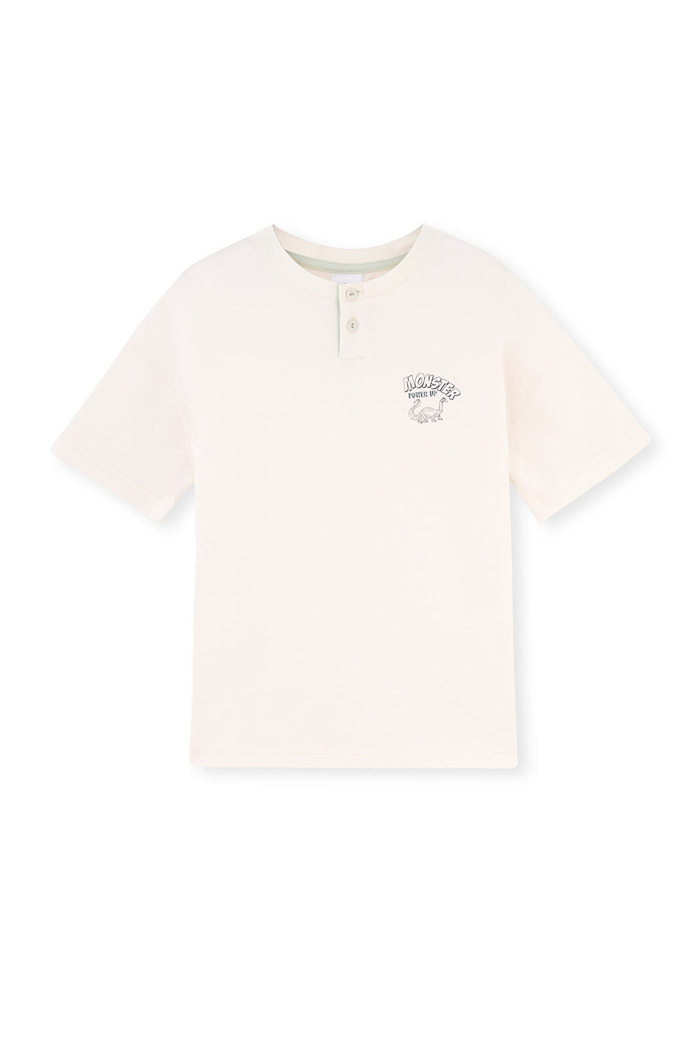 Ecru SHORT SLEEVE PRINT DETAILED KNITTED PAJAMAS SUIT