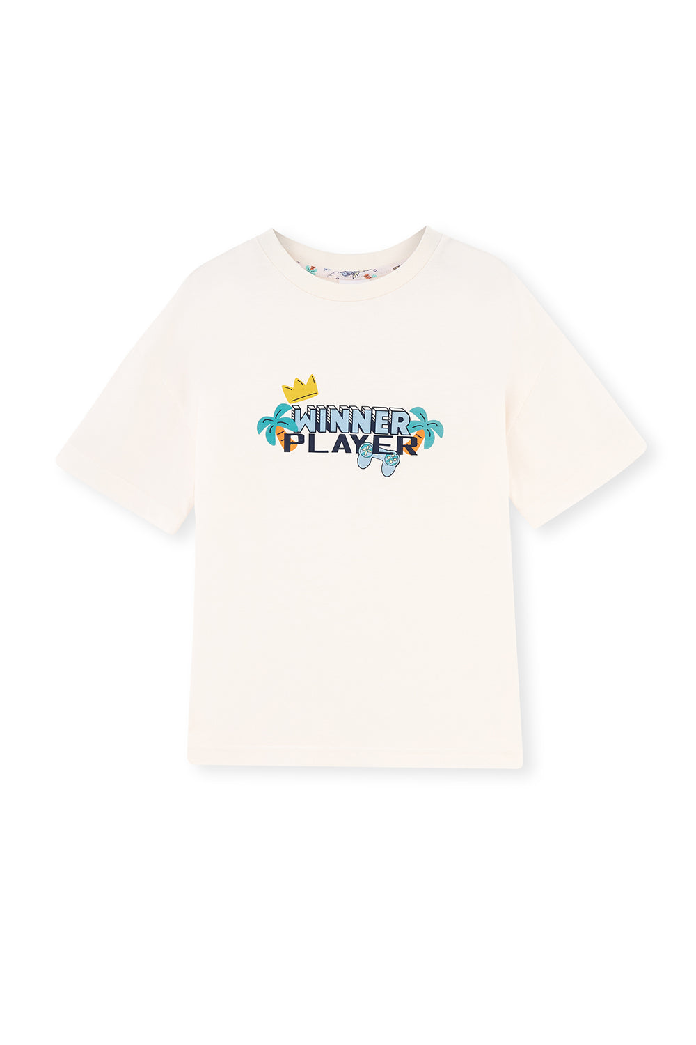 Ekru Kısa Kollu Slogan Baskılı Penye Modal Pijama Takımı