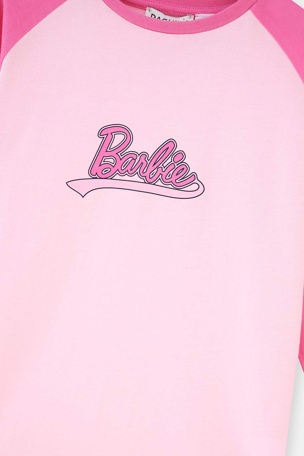 Pink BARBIE LICENSE PRINTED LONG SLEEVE KNITTED PAJAMAS SUIT