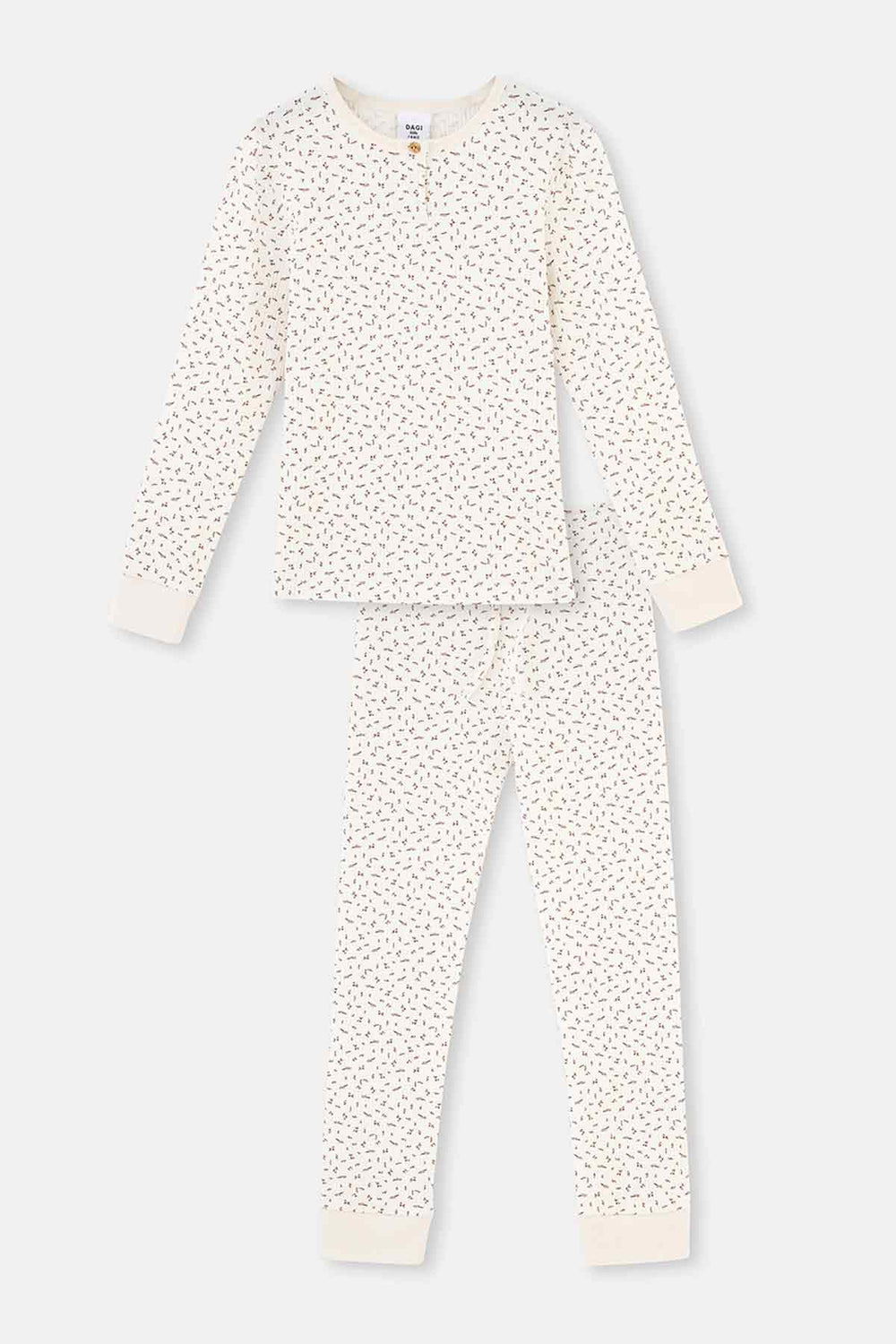 Ecru SIZE PRINTED LONG SLEEVE HALF-PLEED PAJAMAS SUIT