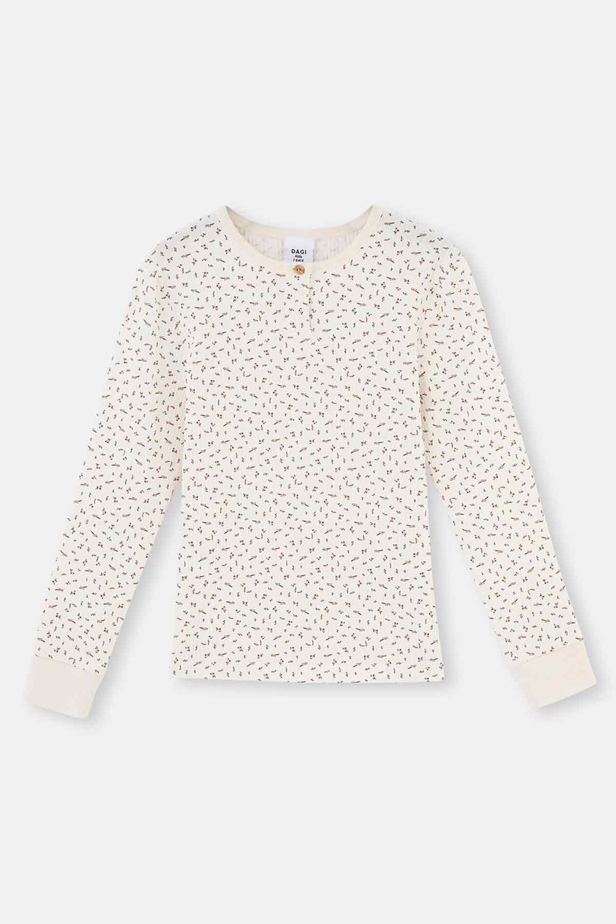 Ecru SIZE PRINTED LONG SLEEVE HALF-PLEED PAJAMAS SUIT