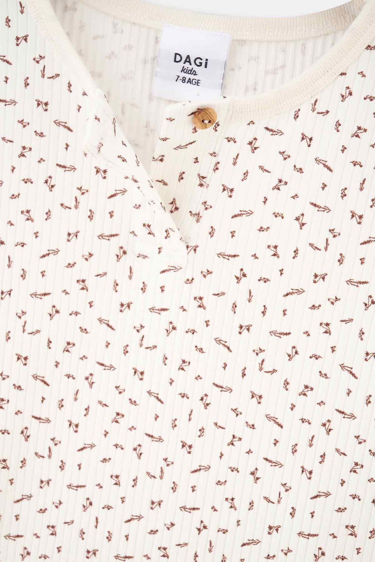 Ecru SIZE PRINTED LONG SLEEVE HALF-PLEED PAJAMAS SUIT