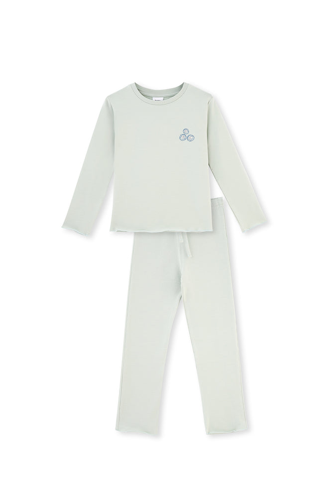 Green FLOWER PRINT DETAILED LONG SLEEVE CREW-NECK PAJAMAS SUIT