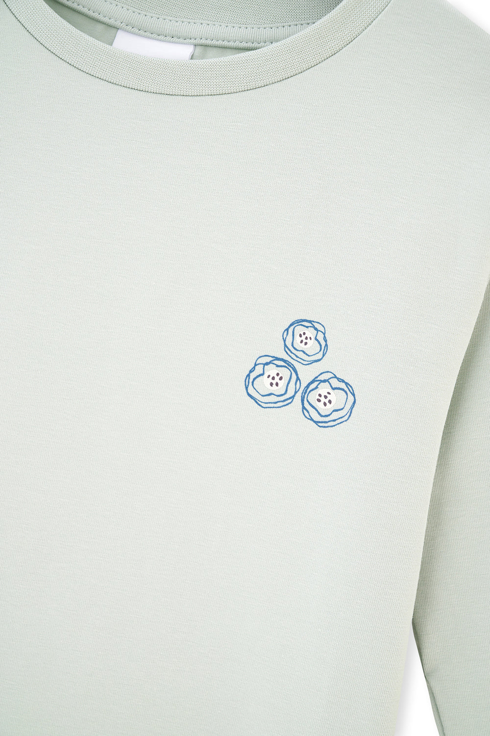 Green FLOWER PRINT DETAILED LONG SLEEVE CREW-NECK PAJAMAS SUIT