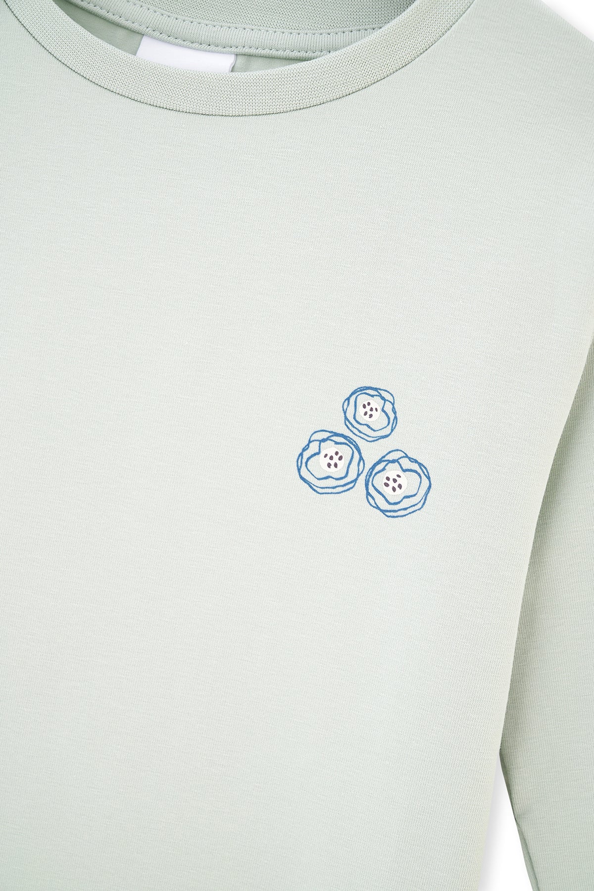 Green FLOWER PRINT DETAILED LONG SLEEVE CREW-NECK PAJAMAS SUIT