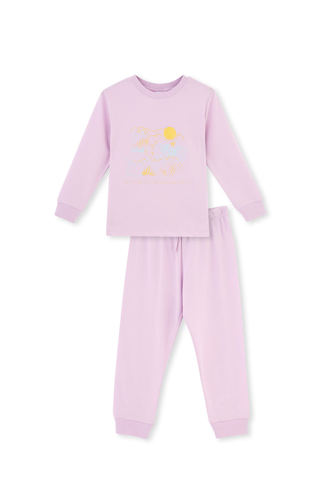 Lila Baskı Detaylı Uzun Kollu Pijama Takımı