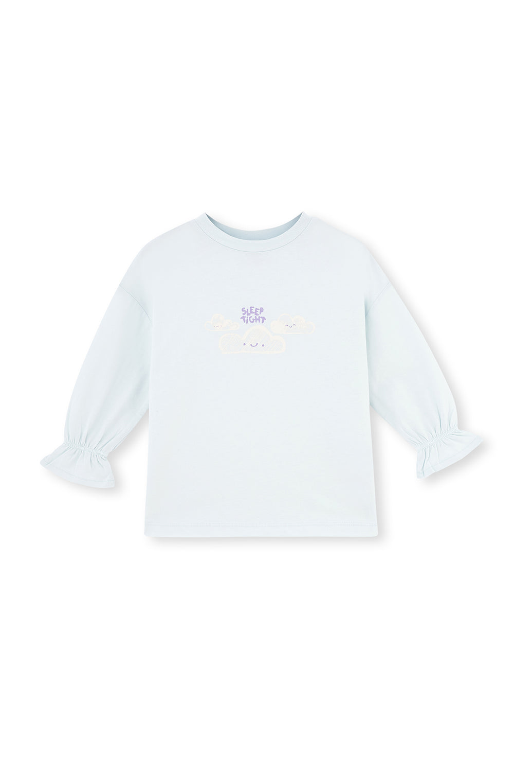 Light Blue PRINT DETAILED LONG SLEEVE CREW-NECK PAJAMAS SUIT