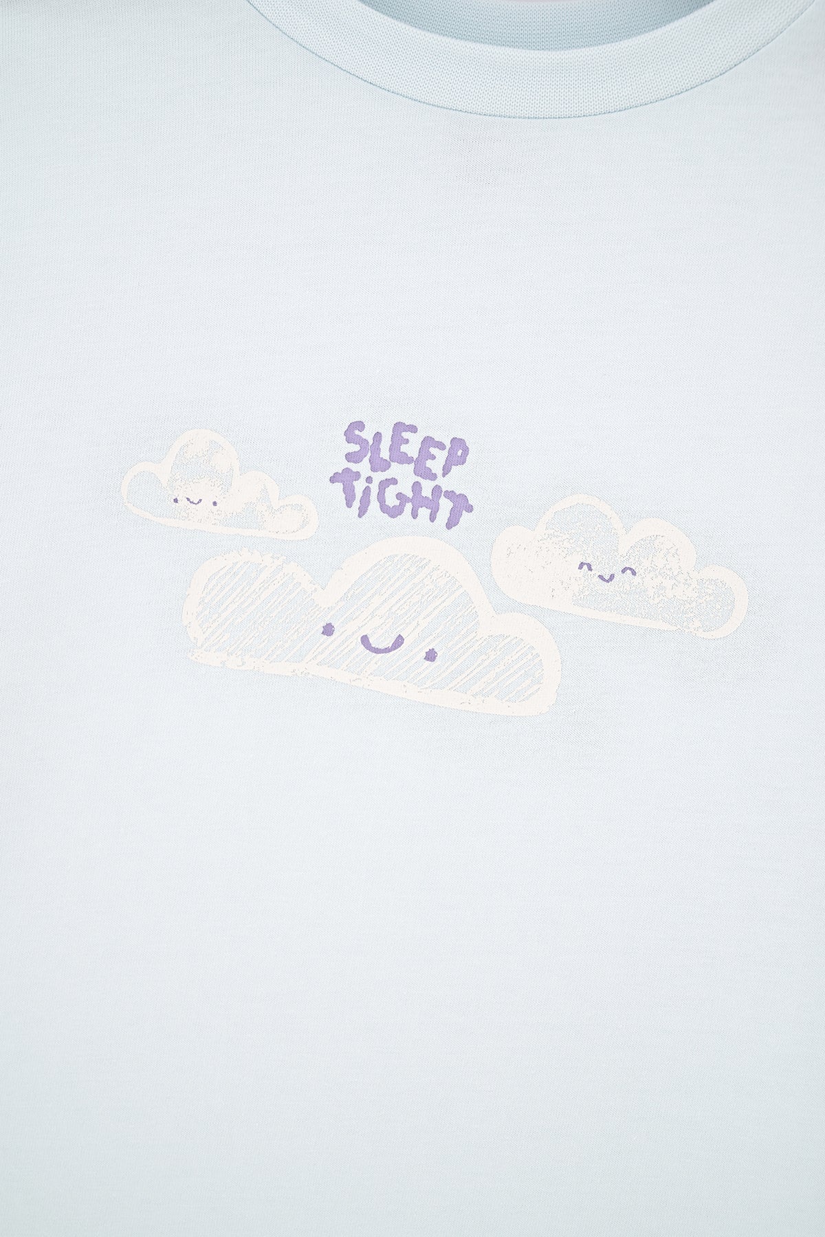 Light Blue PRINT DETAILED LONG SLEEVE CREW-NECK PAJAMAS SUIT