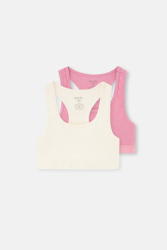 Ecru-Powder 2-PACK GIRL COTTON RIB BUSTIER