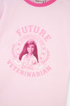 Pembe Barbie Lisans Baskılı Kısa Kollu Bisiklet Yaka T-Shirt