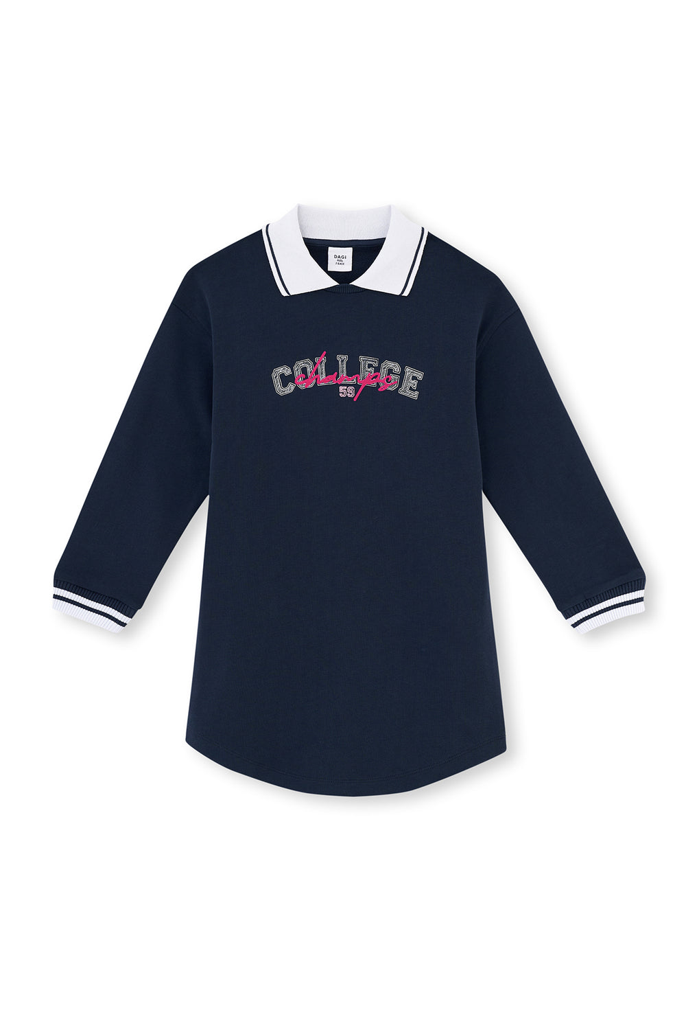 Navy POLO COLLAR PRINT DETAILED COLLEGEE DRESS