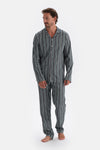 Smoke SHIRT COLLAR STRIPED COTTON MODAL PAJAMAS SUIT