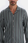 Smoke SHIRT COLLAR STRIPED COTTON MODAL PAJAMAS SUIT
