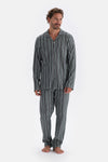 Smoke SHIRT COLLAR STRIPED COTTON MODAL PAJAMAS SUIT