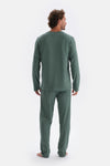 Yeşil V Yaka Uzun Kollu Pamuk Modal Pijama Takımı