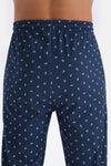 Blue HALF-PLOT POCKET DETAILED SHORT SLEEVE KNITTED PAJAMAS SUIT