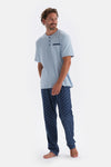 Blue HALF-PLOT POCKET DETAILED SHORT SLEEVE KNITTED PAJAMAS SUIT