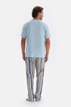 Mavi Bisiklet Yaka Kısa Kollu Altı Dokuma Pijama Takımı