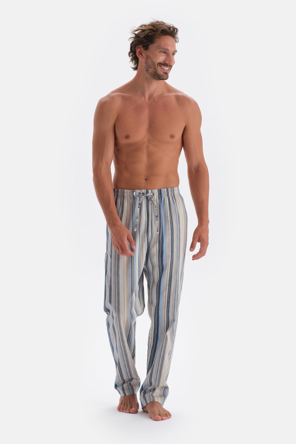 Mavi Bisiklet Yaka Kısa Kollu Altı Dokuma Pijama Takımı