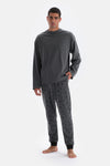 Smoke CREW-NECK LONG SLEEVE PRINT KNITTED PAJAMAS SUIT
