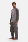 Anthracite HALF-PLOT LONG SLEEVE COTTON MODAL PAJAMAS SUIT