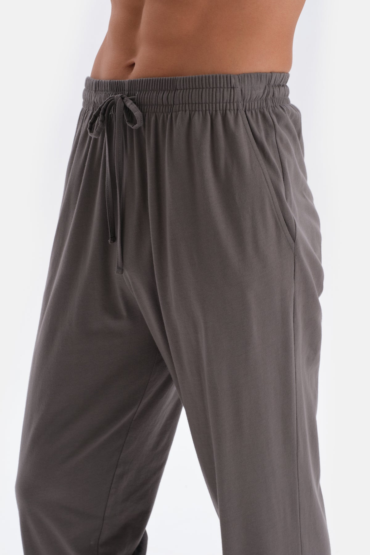 Anthracite HALF-PLOT LONG SLEEVE COTTON MODAL PAJAMAS SUIT